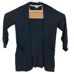 Isaac Mizrahi Live Womens Black Open Front Long Sleeve Cardigan Sweater  M